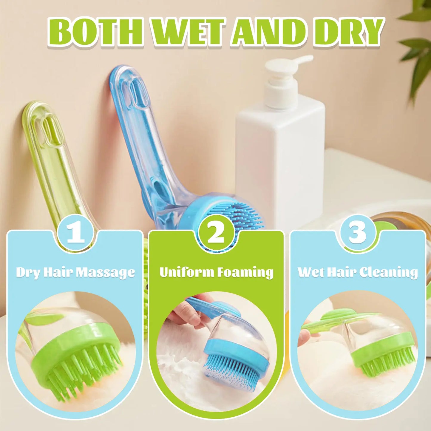 Pet Bath Brush with Shampoo Dispenser for Dogs & Cats, Ergonomic Handle, Gentle Massage Grooming Tool, Easy to Use, Essential Dog Bath Supply