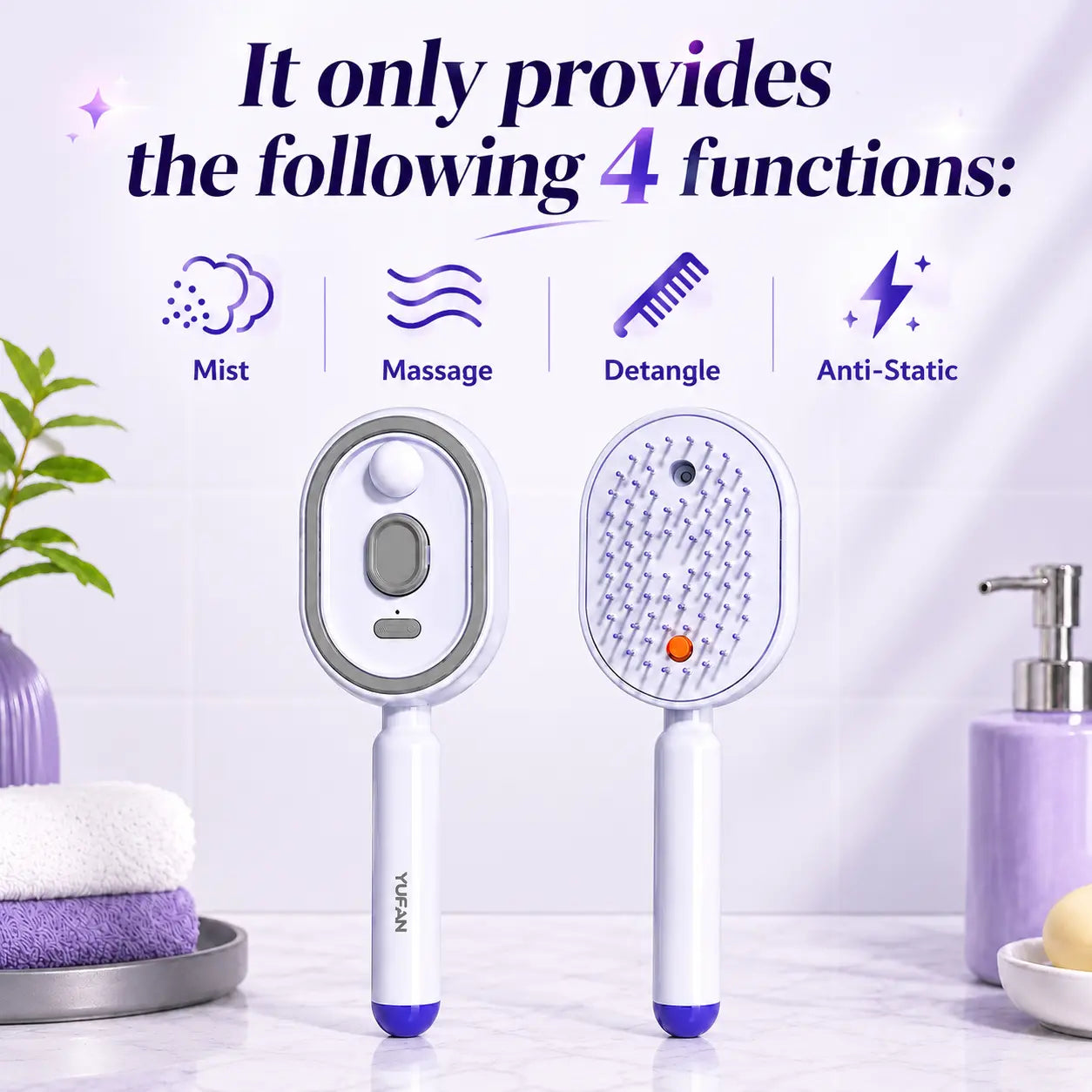 Electric Spray Air Cushion Massage Comb – Self-Cleaning, Anti-Tangle, Anti-Static, Volumizing Hair Brush with Essential Oil Mist Aromatherapy for Hair Care