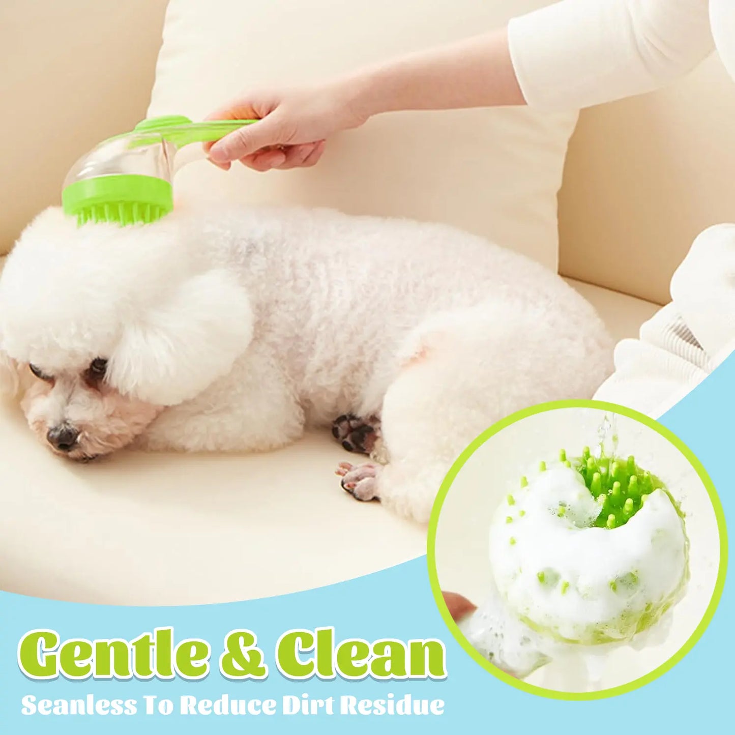 Pet Bath Brush with Shampoo Dispenser for Dogs & Cats, Ergonomic Handle, Gentle Massage Grooming Tool, Easy to Use, Essential Dog Bath Supply