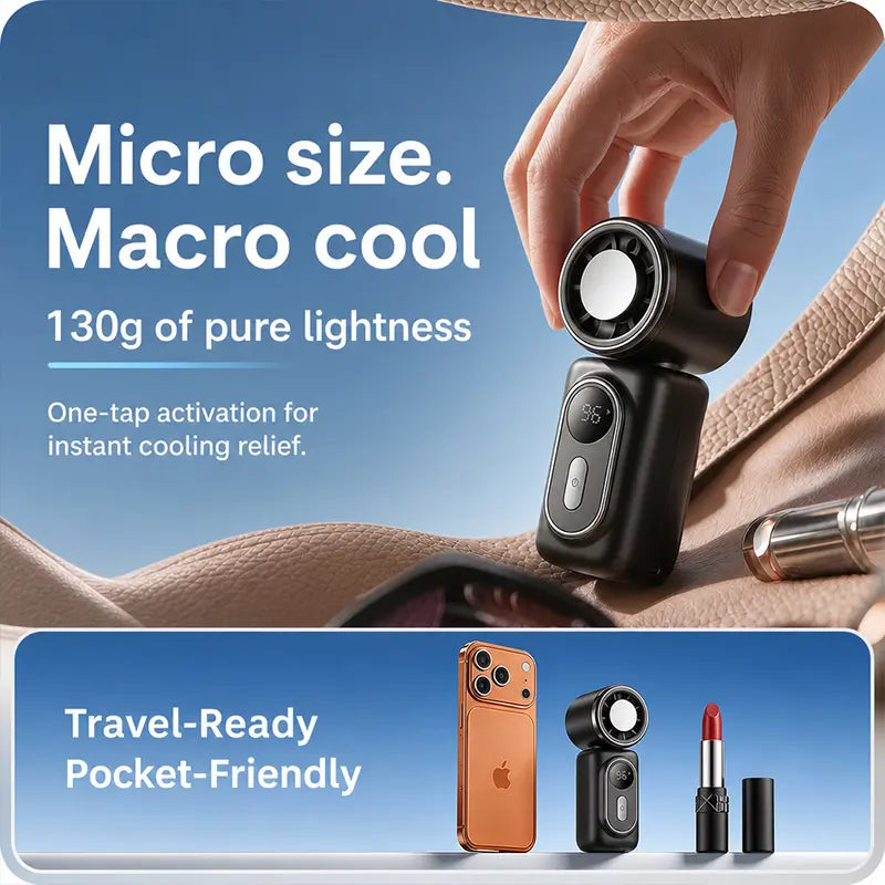 Clip on Mini Fan Cooling Compress, Portable Handheld Fan,5-Speeds, 3000Mah Long Battery. Wearable Clip for Umbrella and Bags. Small Rechargeable Personal Fan for Summer Camping and Outdoor Stroller,Travel Protection Usb
