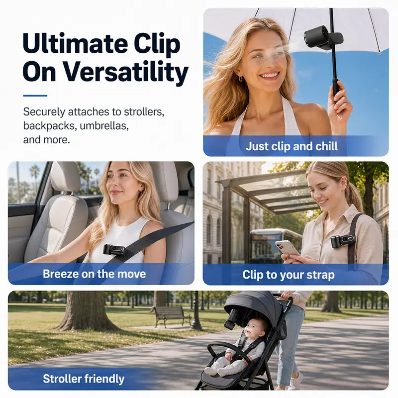 Clip on Mini Fan Cooling Compress, Portable Handheld Fan,5-Speeds, 3000Mah Long Battery. Wearable Clip for Umbrella and Bags. Small Rechargeable Personal Fan for Summer Camping and Outdoor Stroller,Travel Protection Usb
